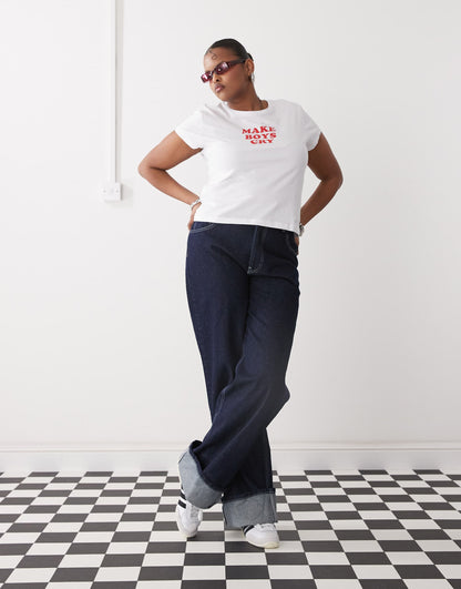 Curve Baby Tee With Boys Cry Print