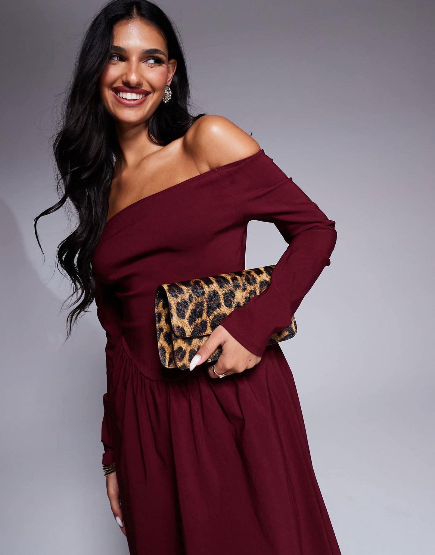 Bengaline Long Sleeve Bardot Midi Dress