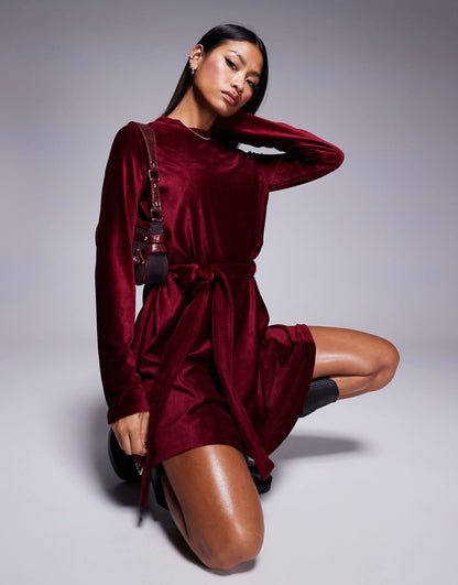 Velvet Swing Belted Mini Dress