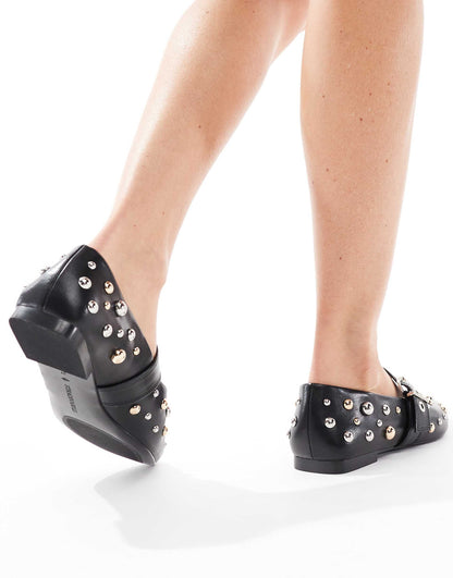 Faux Leather Pointed Ballet Flat With Studs