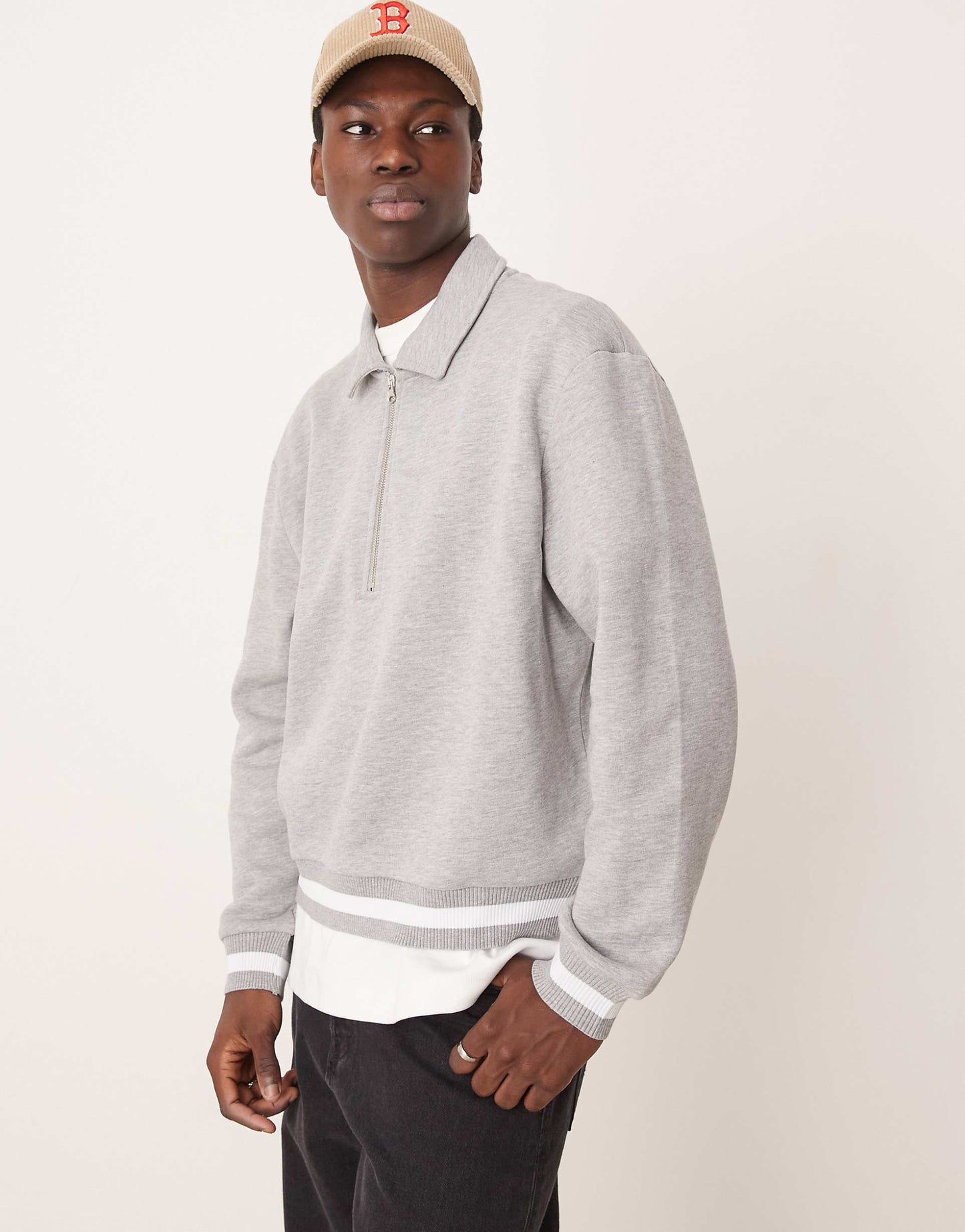 Oversized Boxy Collar Sweatshirt With Rib Detail