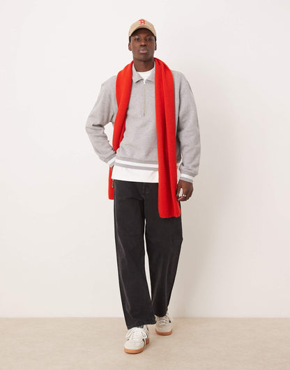 Oversized Boxy Collar Sweatshirt With Rib Detail