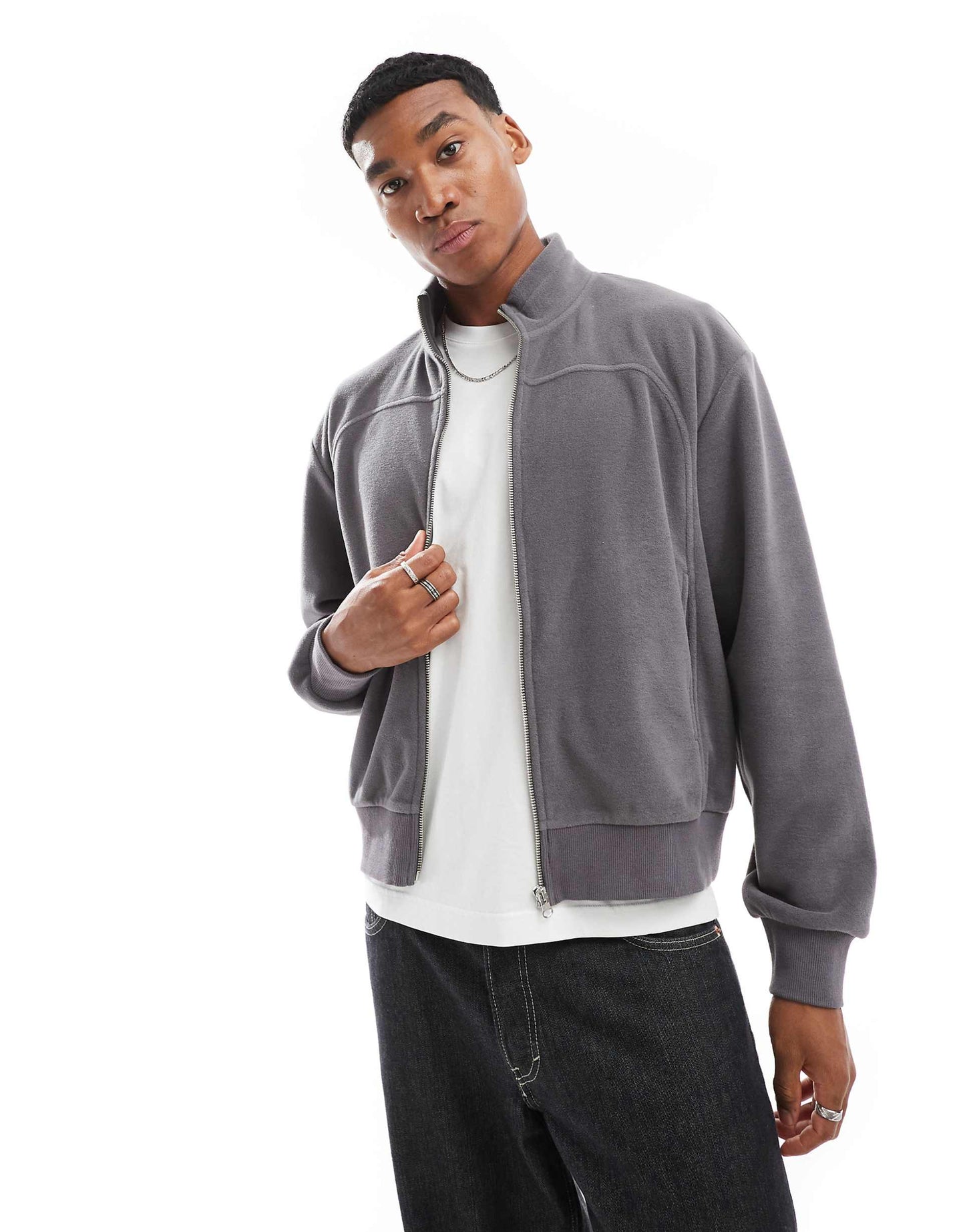 Oversized Boxy Fleece Track Sweatshirt