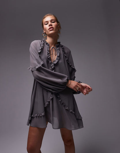 Frill Trapeze Mini Dress