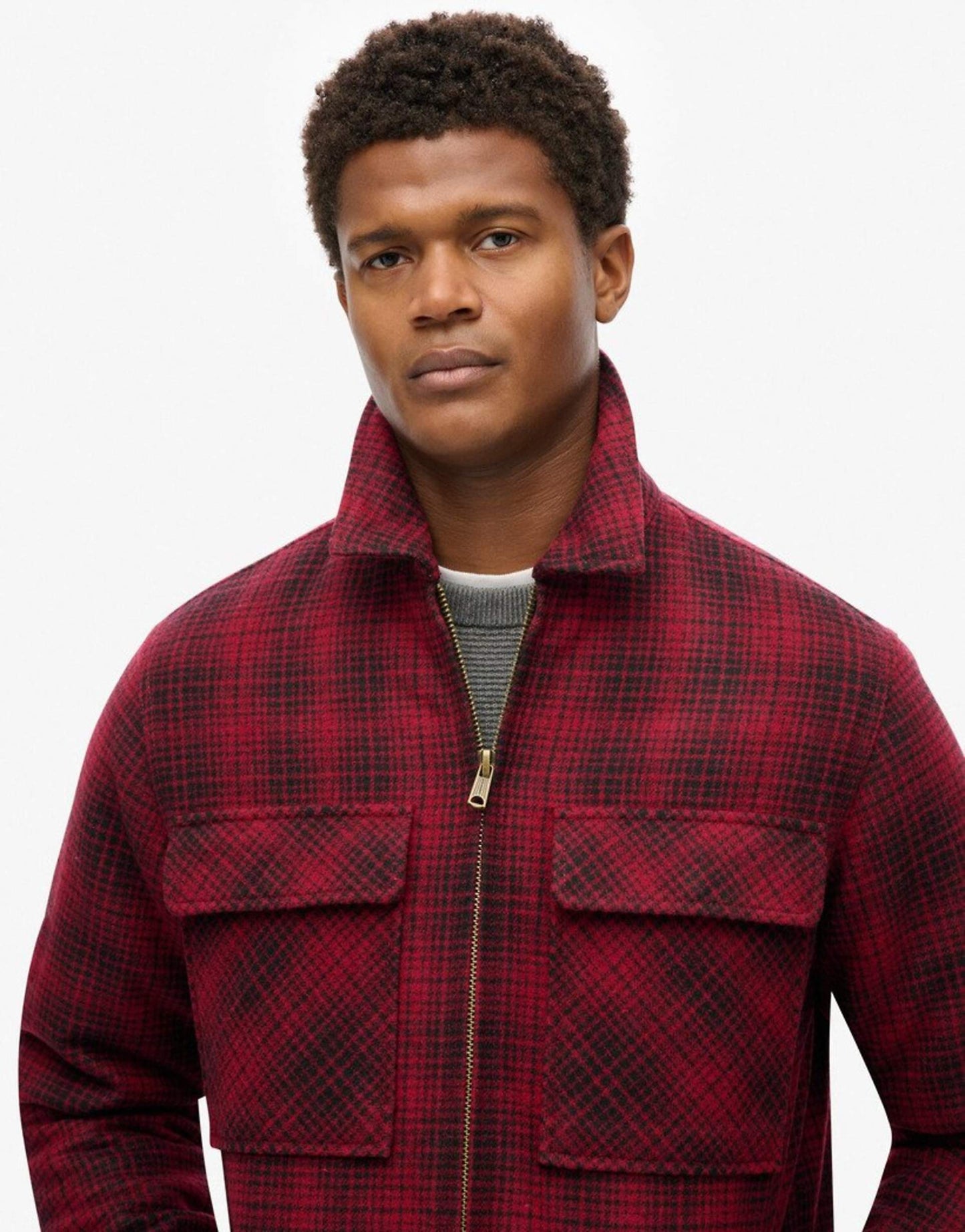 Surplus Wool Check Zip Through Overshirt
