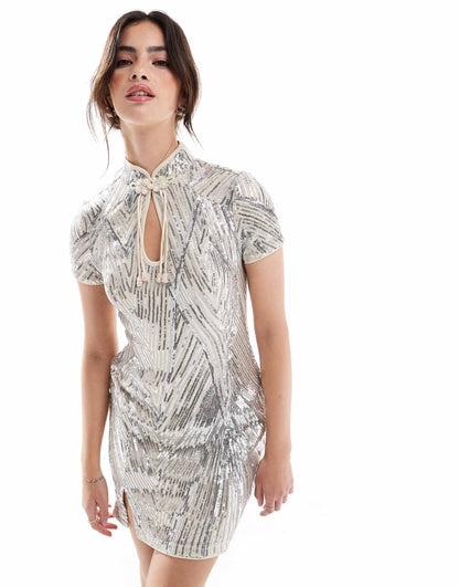 Mandarin Sequin Mini Dress