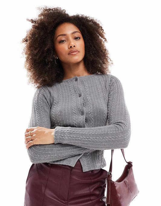 Button Through Shrunken Cable Cardigan