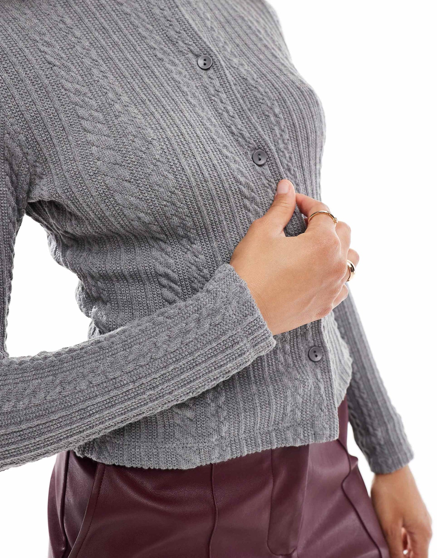 Button Through Shrunken Cable Cardigan