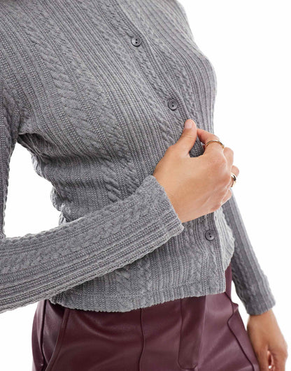 Button Through Shrunken Cable Cardigan