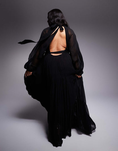 Plus Balloon Sleeve Tiered Maxi Dress
