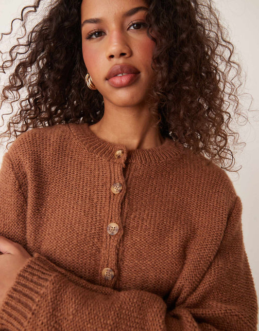 Crew Neck Textured Knit Cardigan