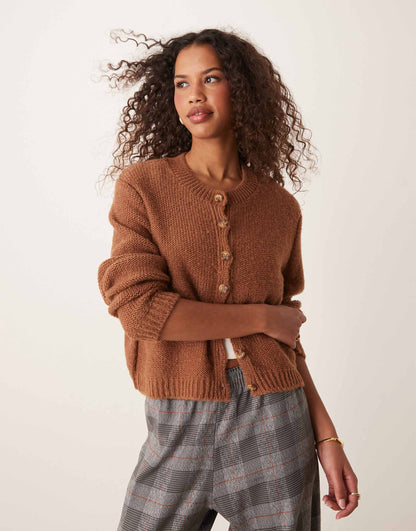 Crew Neck Textured Knit Cardigan