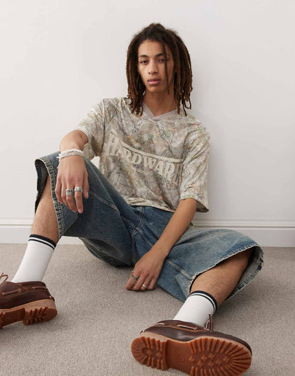 Woodland Camo V Neck T-Shirt