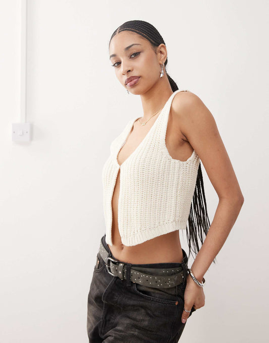 Split Front Knitted Tank Top