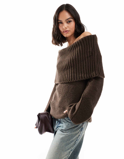 Chunky Bardot Rib Jumper