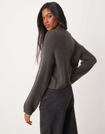 Crew Neck Button Cardigan