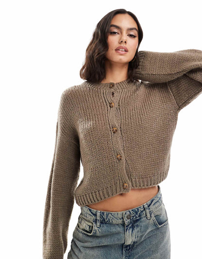 Loose Knit Crew Neck Cardigan