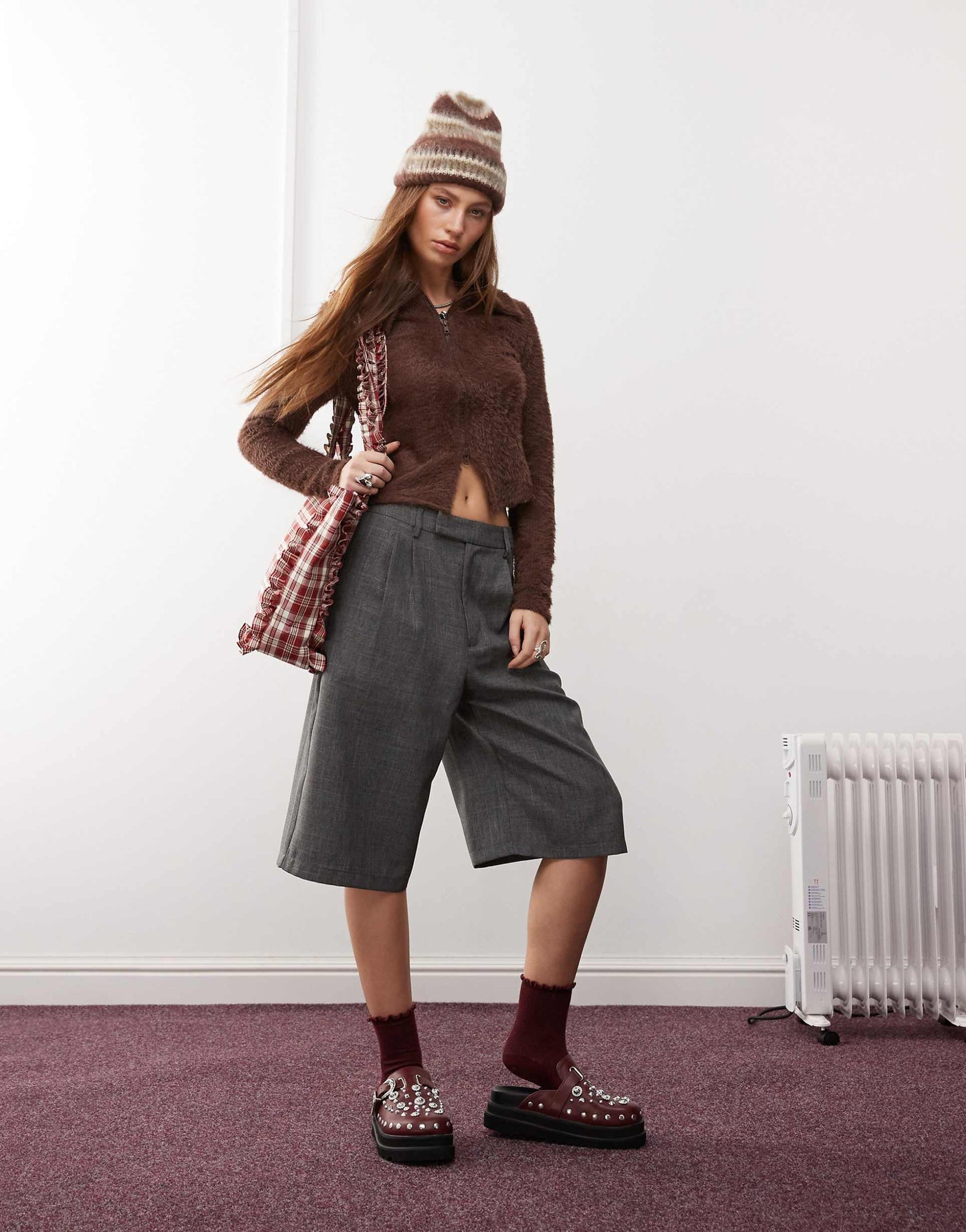 Fluffy Brown Cardigan With Double Ended Zip