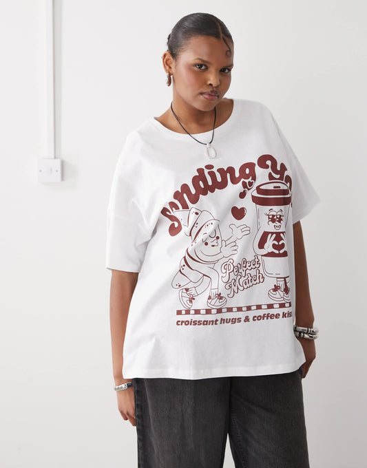 Curve Oversize Tee With Coffee Print