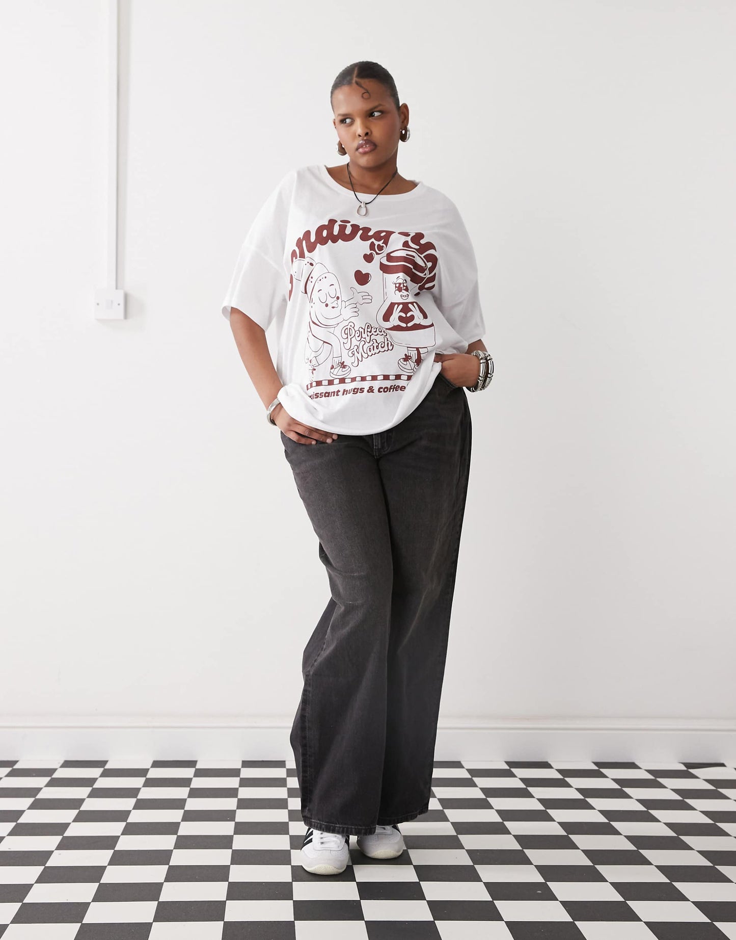 Curve Oversize Tee With Coffee Print