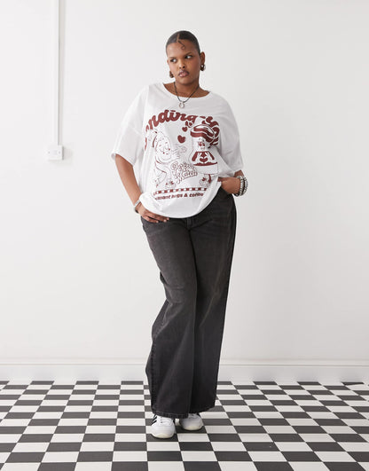 Curve Oversize Tee With Coffee Print