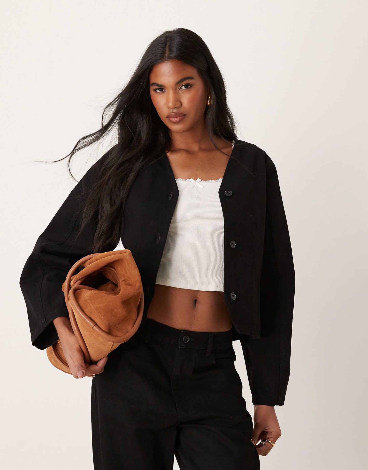 Seamed Denim Jacket With Shaped Sleeve