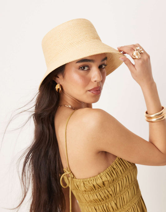 Wide Brim Straw Bucket Hat