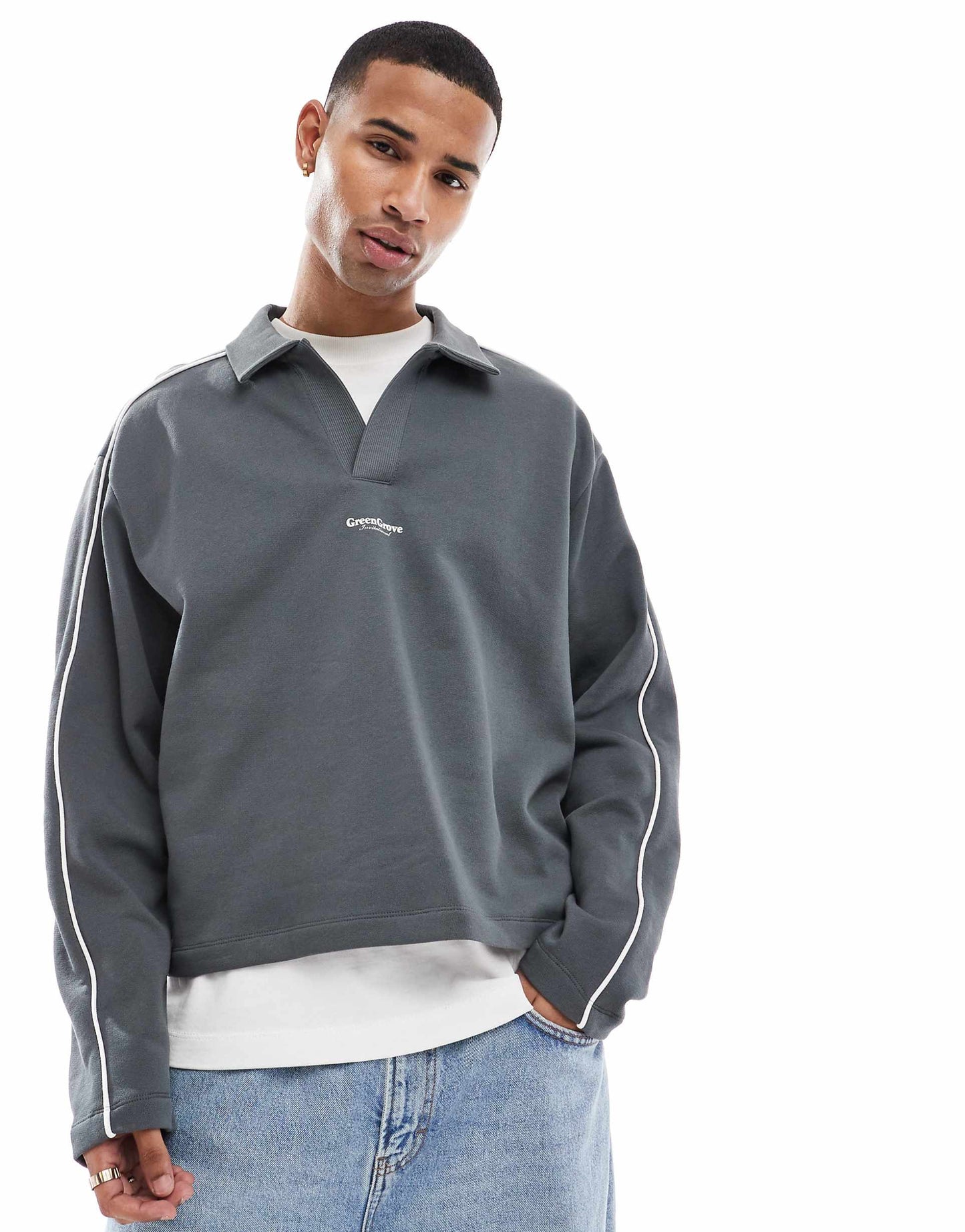 Oversized Boxy Sporty Polo Sweatshirt