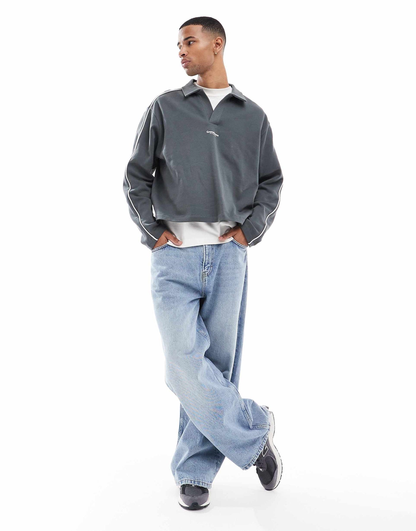 Oversized Boxy Sporty Polo Sweatshirt