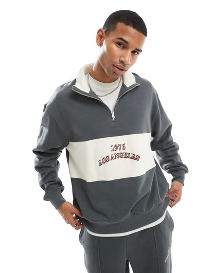 Co-Ord Oversized Quarter Zip Sweatshirt With Contrast Panel