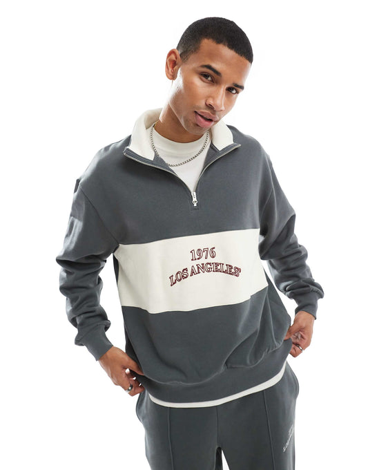 Co-Ord Oversized Quarter Zip Sweatshirt With Contrast Panel