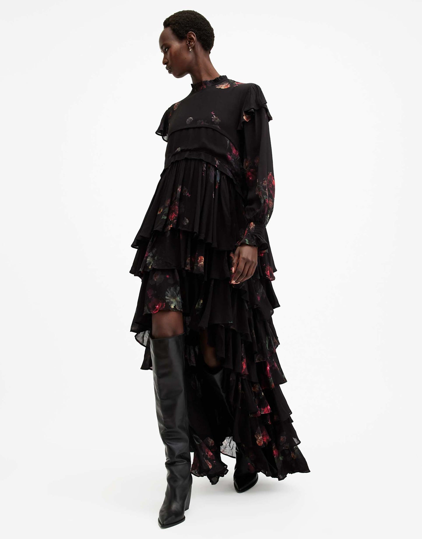 Cavarly Long Sleeve Tiered Ruffle Maxi Dress