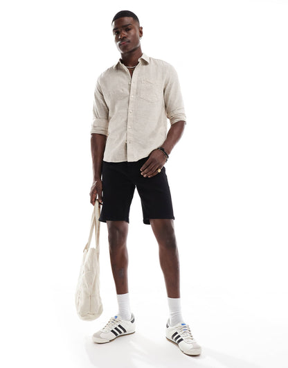 Relaxed Fit Linen Mix Long Sleeve Shirt