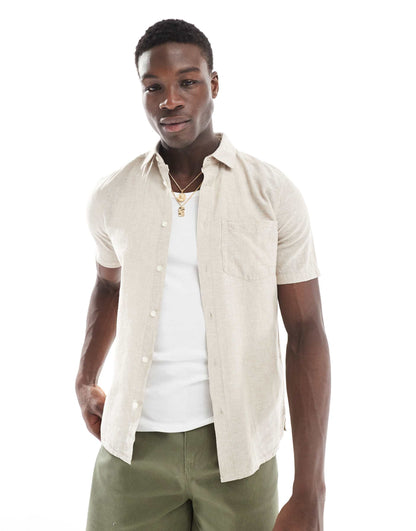 Short Sleeve Regular Fit Linen Mix Shirt