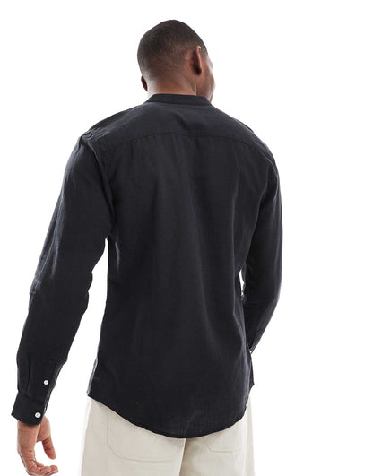 Linen Mix Grandad Collar Shirt
