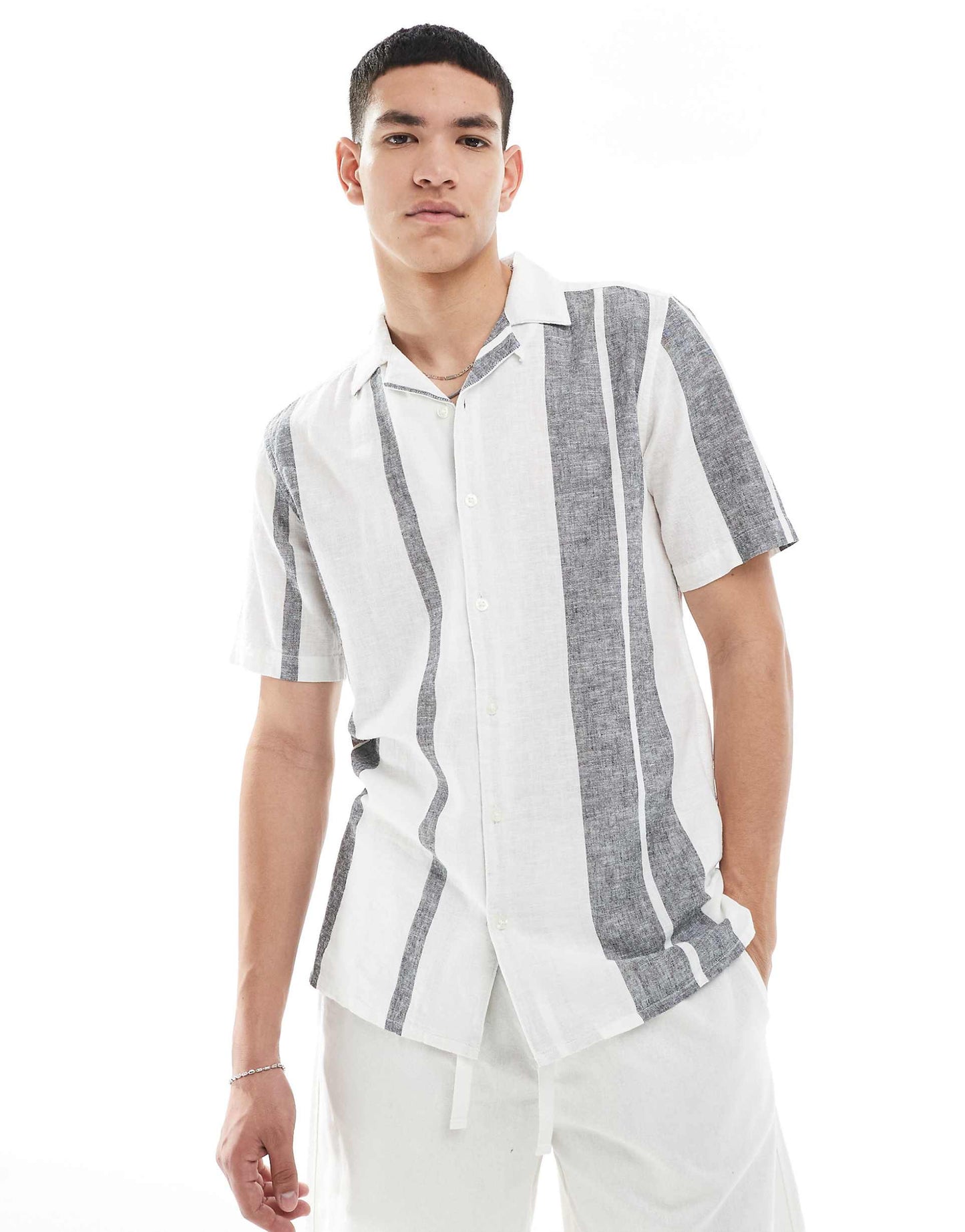 Revere Collar Linen Mix Shirt