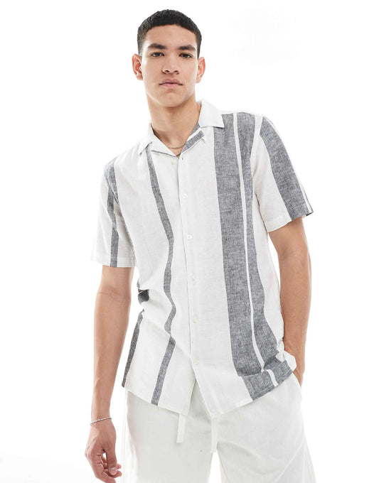 Revere Collar Linen Mix Shirt