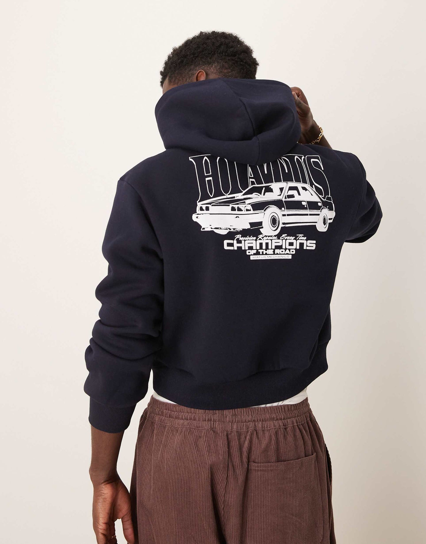 Oversized Cropped Hoodie With Car Back Print