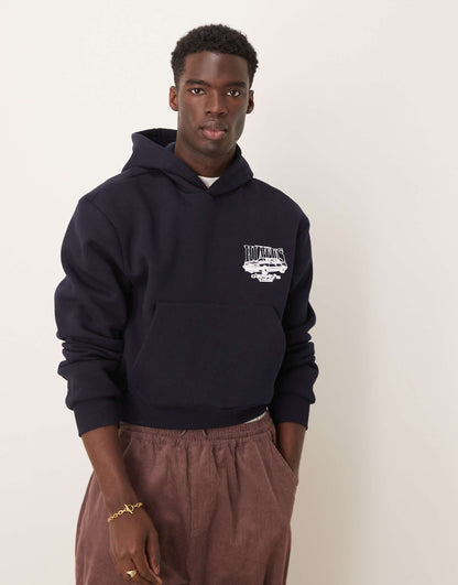 Oversized Cropped Hoodie With Car Back Print