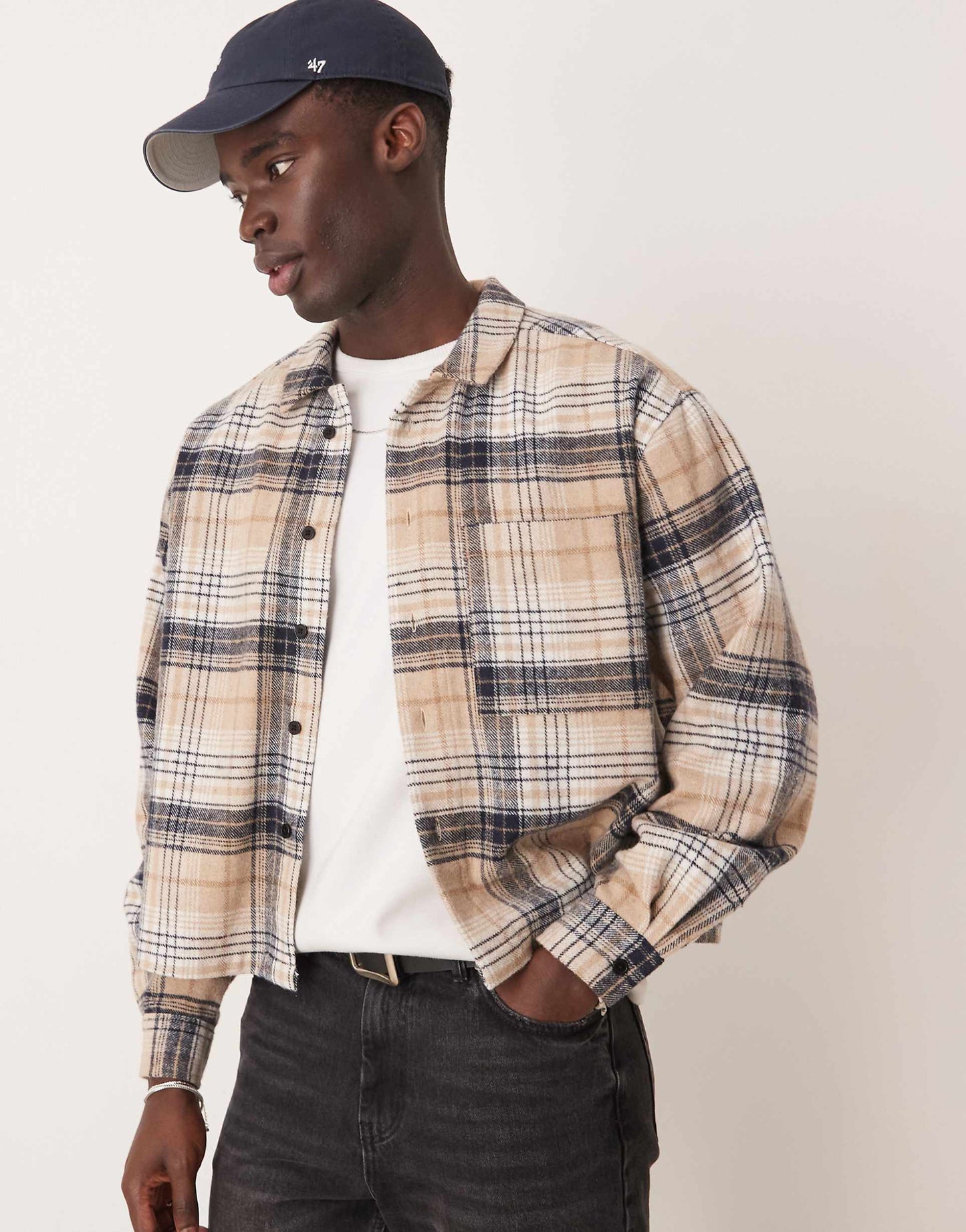 Oversized Cropped Flannel Shirt