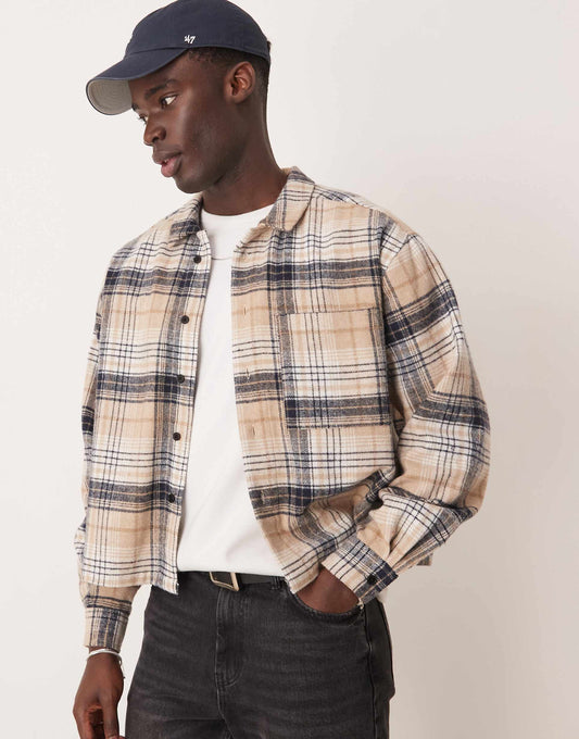Oversized Cropped Flannel Shirt