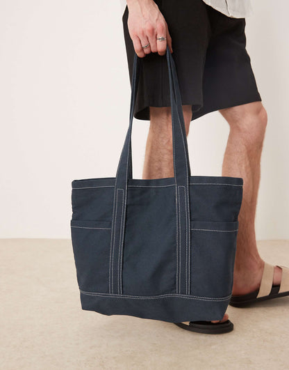 Canvas Tote Bag With Top Stitching