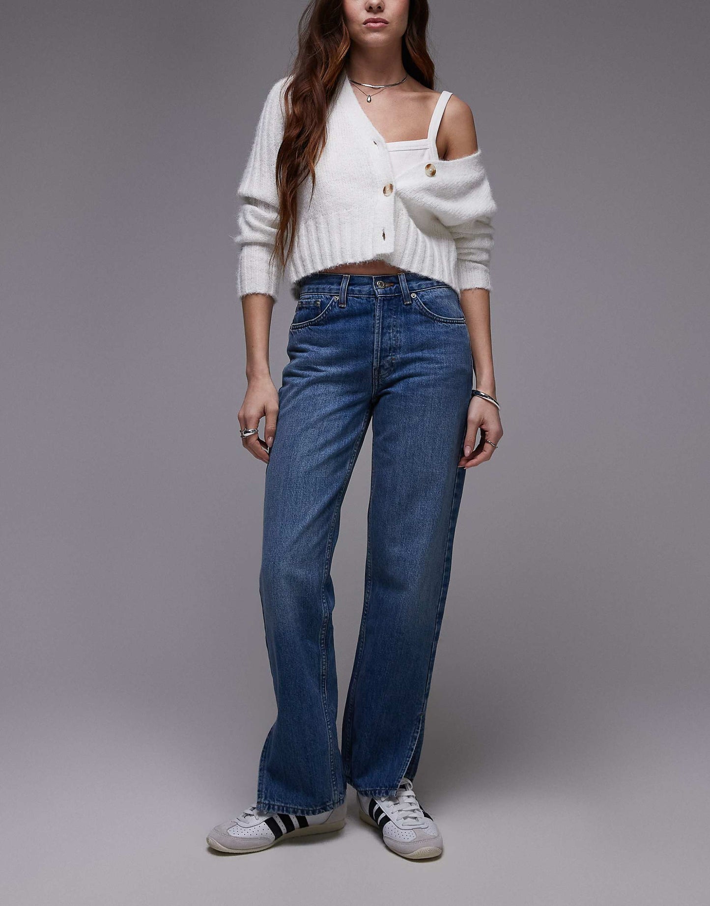 Runway Mid Rise Straight Jean With Side Split