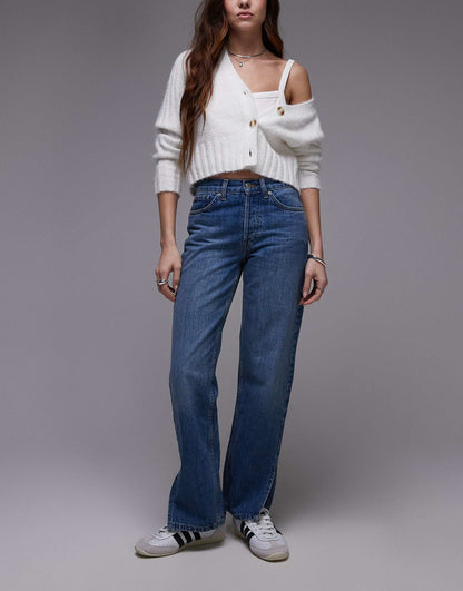 Runway Mid Rise Straight Jean With Side Split