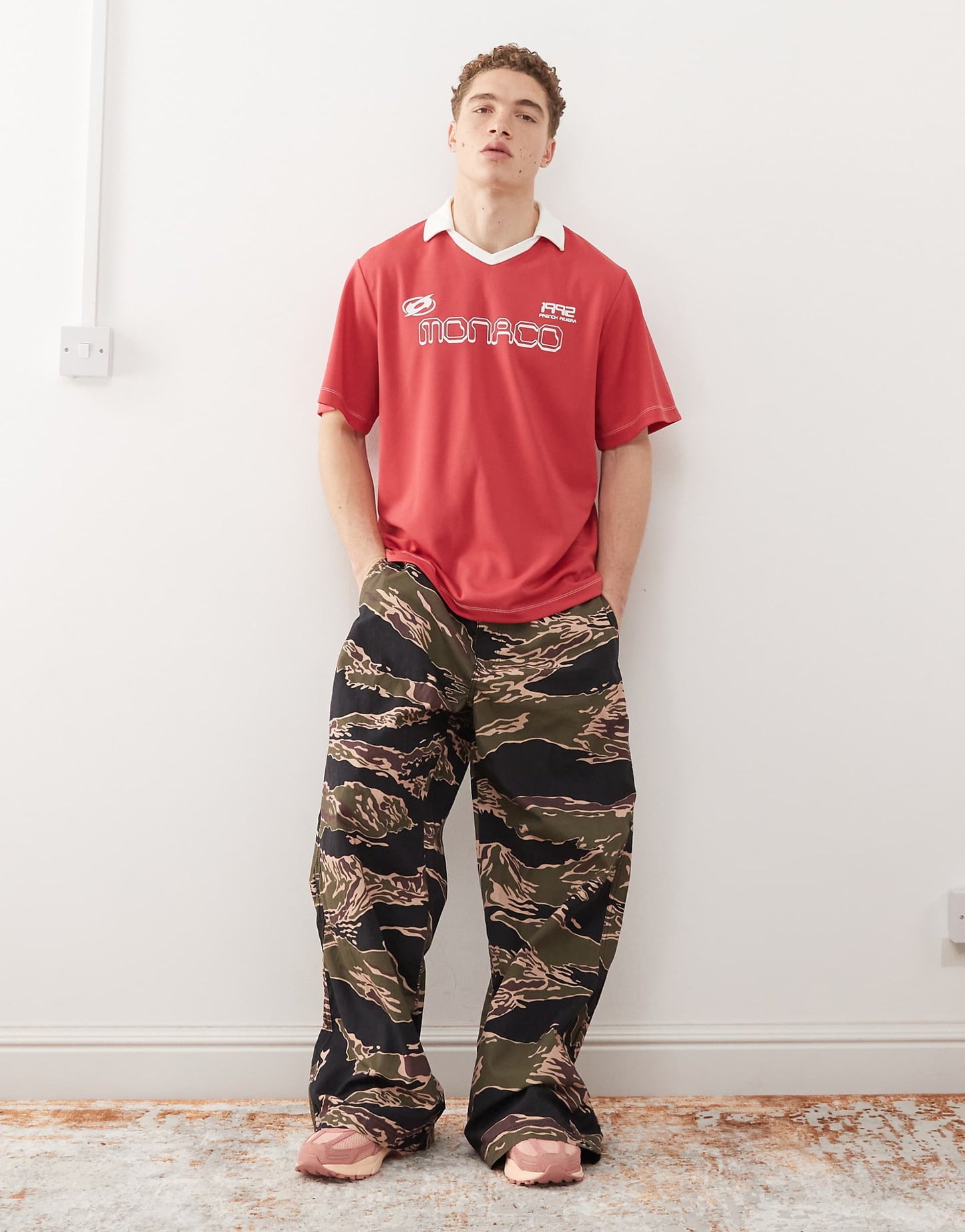 Red Football Top With Monaco Print