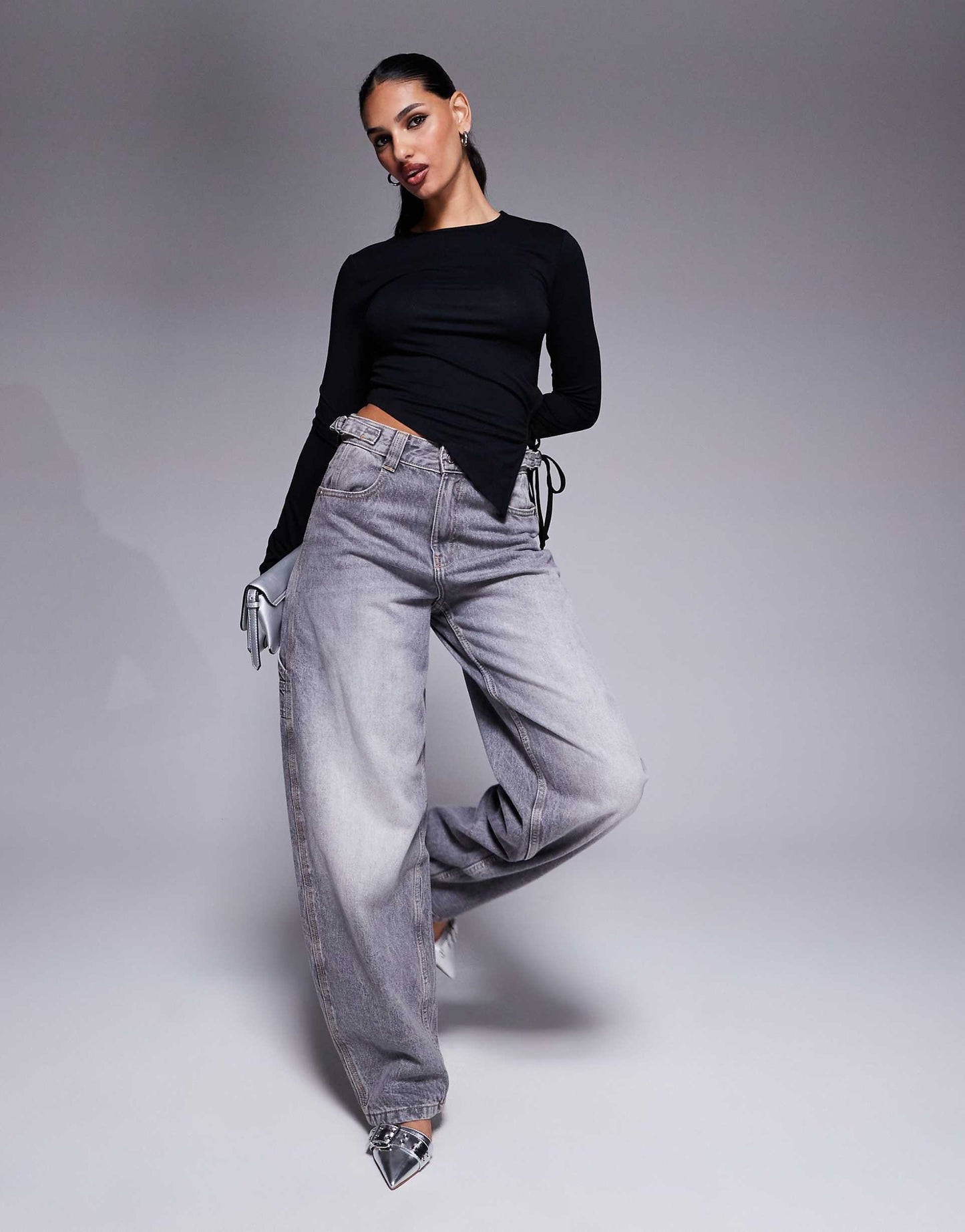 Lattice Side Long Sleeve Asymmetric Top