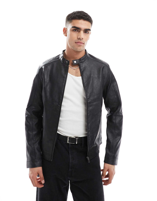 Faux Leather Racer Jacket
