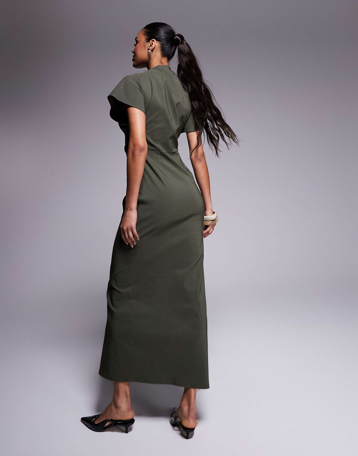 Ruched Waist Bengaline Midi Dress