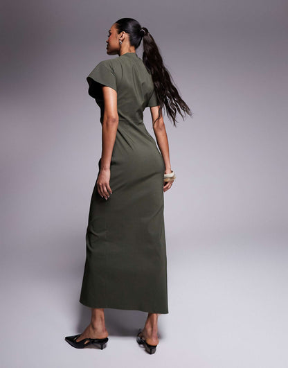 Ruched Waist Bengaline Midi Dress