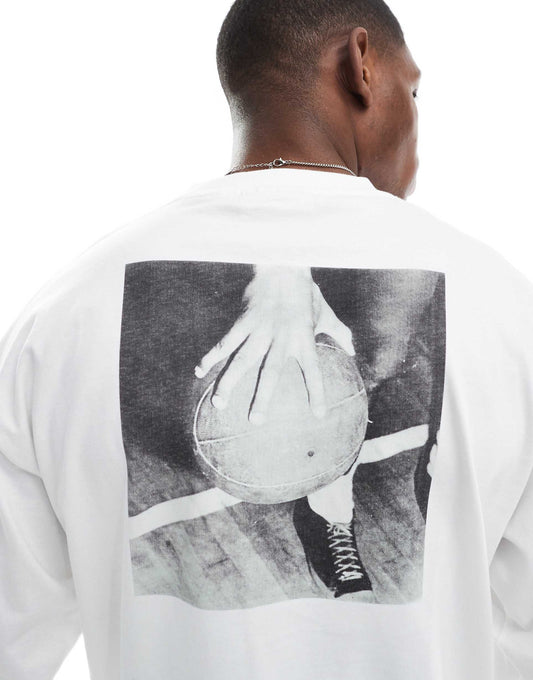 Boxy Fit Long Sleeve T-Shirt With Basketball Back Print